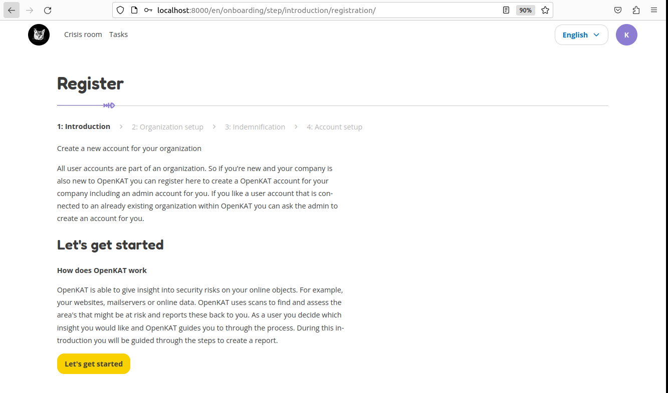 Start page for the registration process.