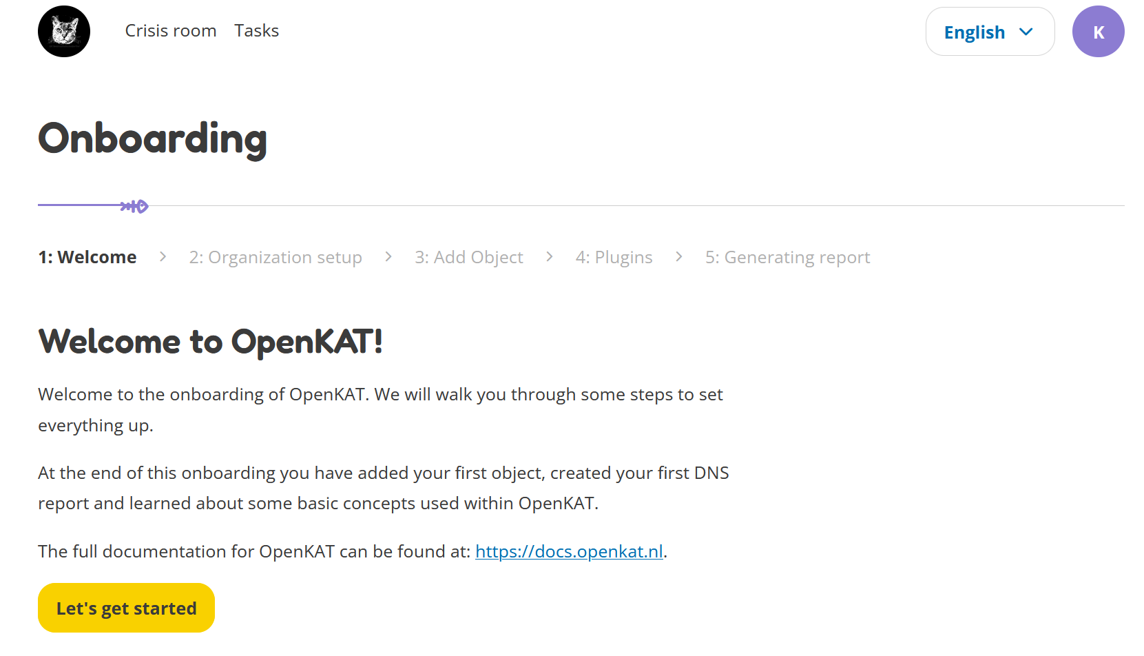 Onboarding welcome page.