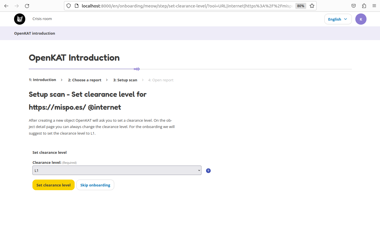 Set the clearance level for your URL.