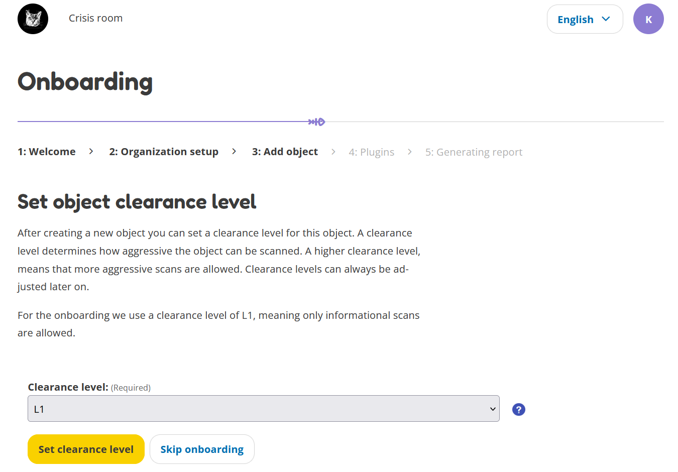 Set the clearance level for your URL.