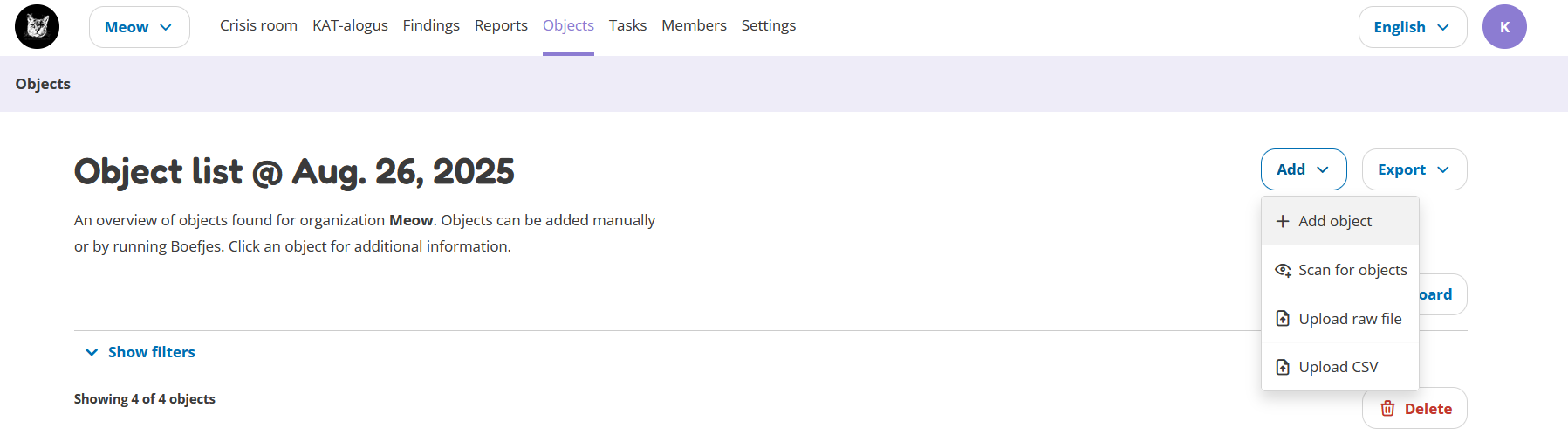 Add object button