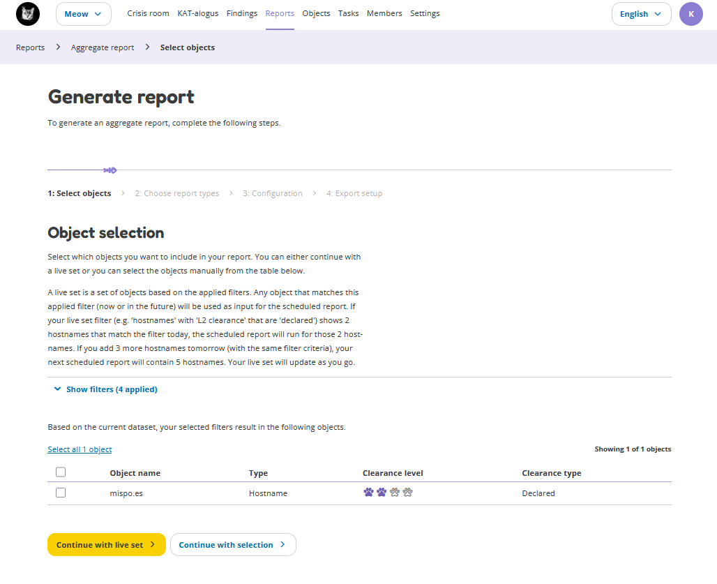 Object selection page