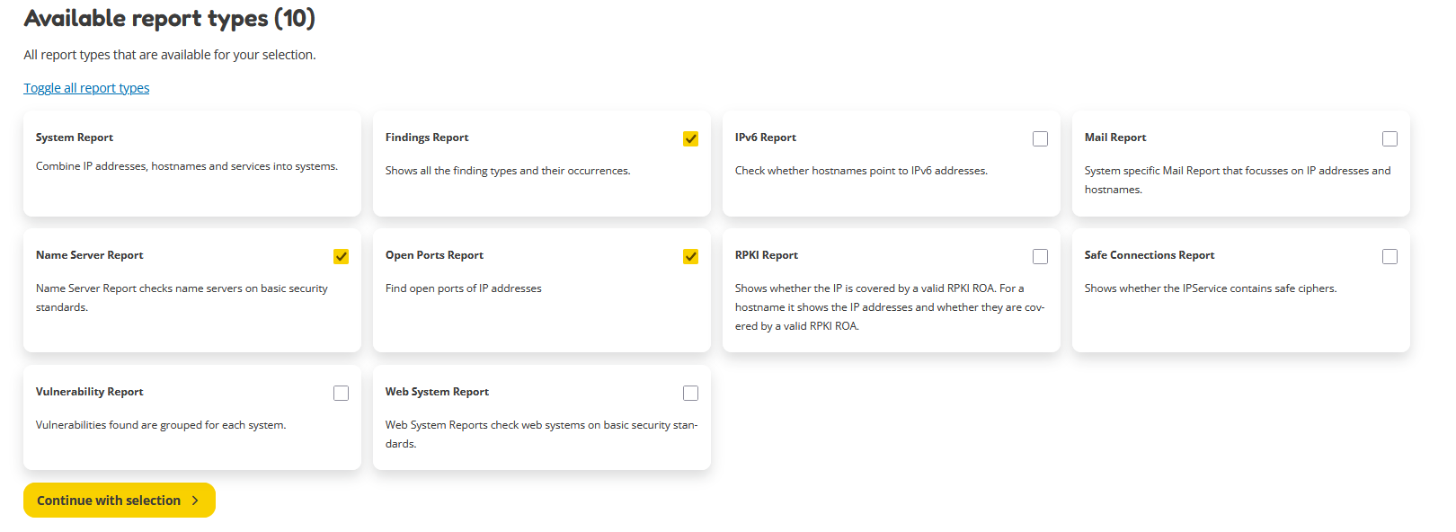 Report type selection