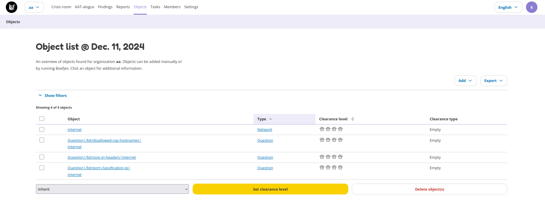 overview of default objects